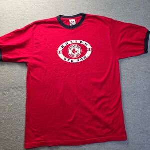 Majestic Boston Red Sox Ringer T-Shirt Red Navy Mens XL MLB Baseball Tee